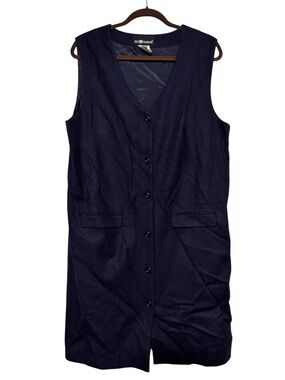 Vintage 100% Wool Blazer Vest Dress Size 16 Navy Blue Minimal Capsule Old Money